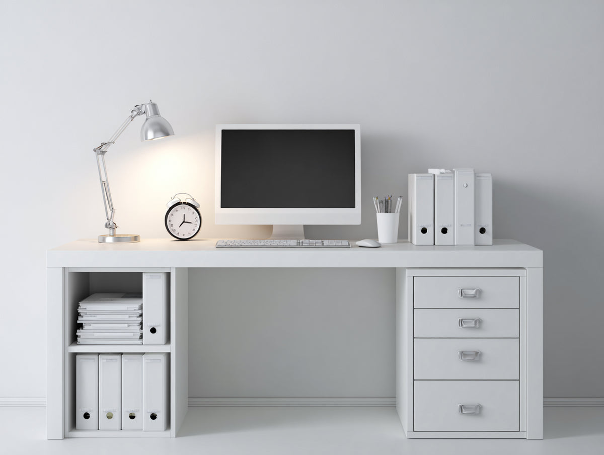 Bureau - Bois - 148x58x76 cm - Blanc - Style moderne