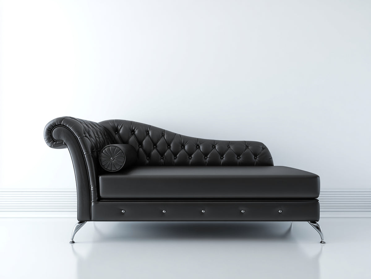 Chaise longue - Similicuir-Métal - 186 x 77 x 87 cm - Noir - Style Chesterfield moderne