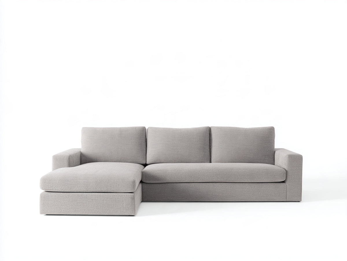 Canapé d'angle - Tissu - 262 x 157 x 84 cm - Gris clair - Style contemporain avec méridienne
