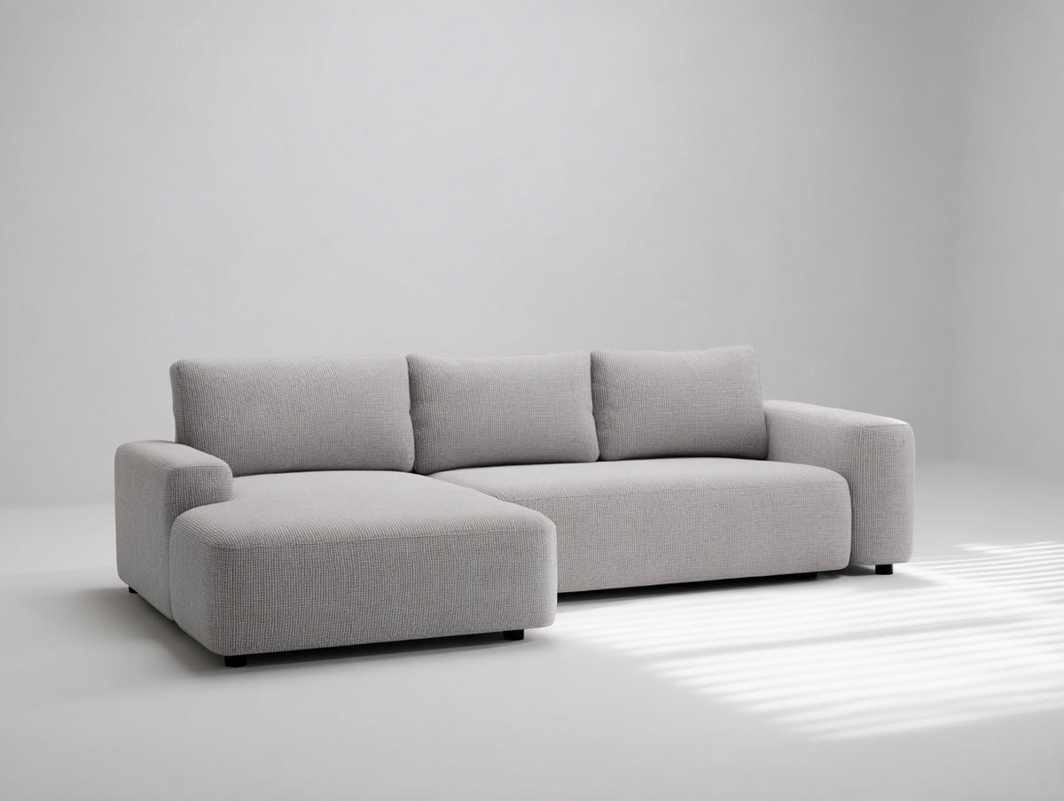 Canapé d'angle - Tissu - 258 x 162 x 86 cm - Gris perle - Style moderne aux lignes arrondies