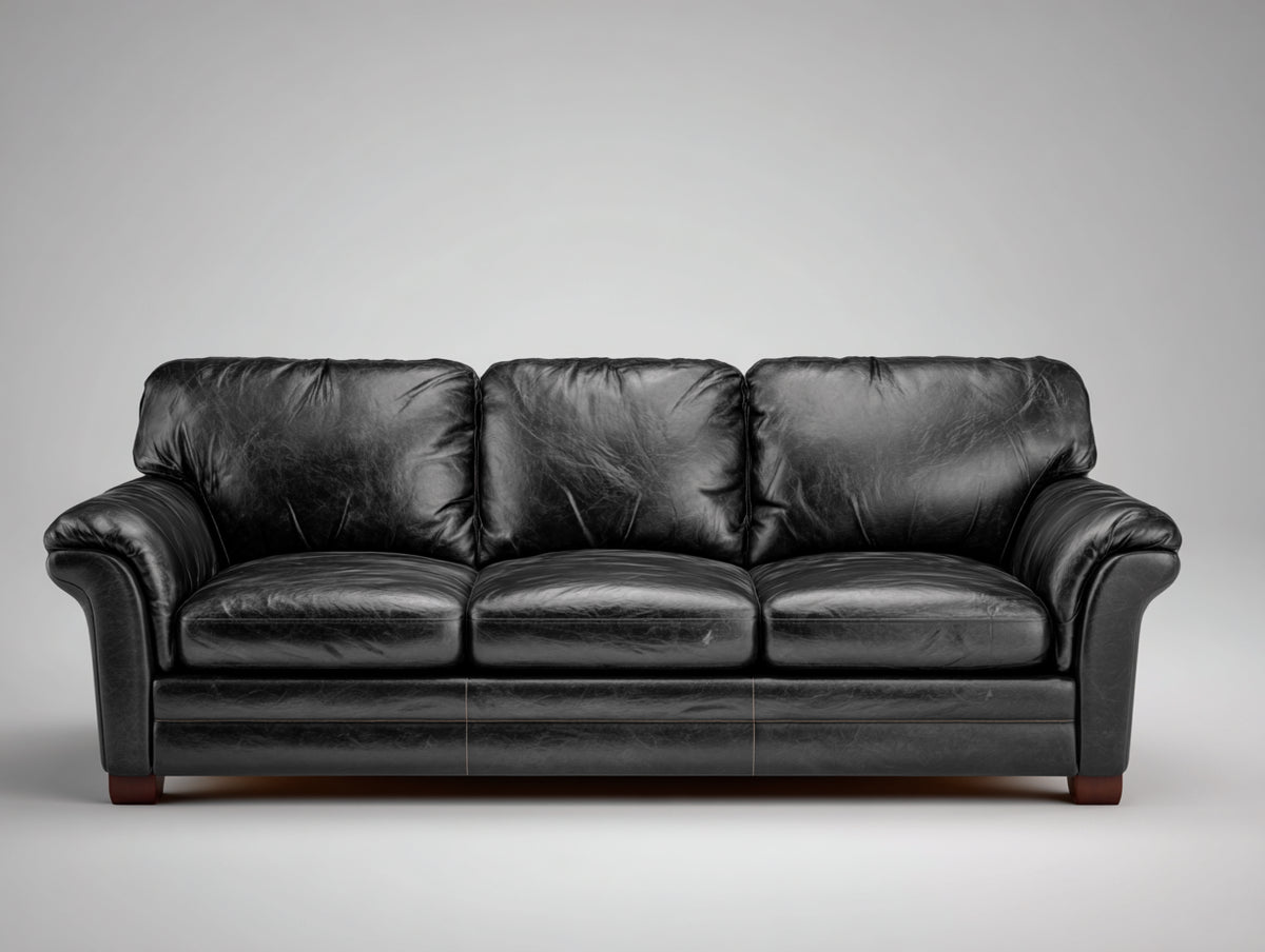 Canapé 3 places - Cuir - 213 x 94 x 87 cm - Noir - Style classique décontracté