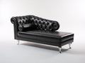 Chaise longue - Similicuir-Métal - 183 x 80 x 92 cm - Noir - Style Chesterfield contemporain