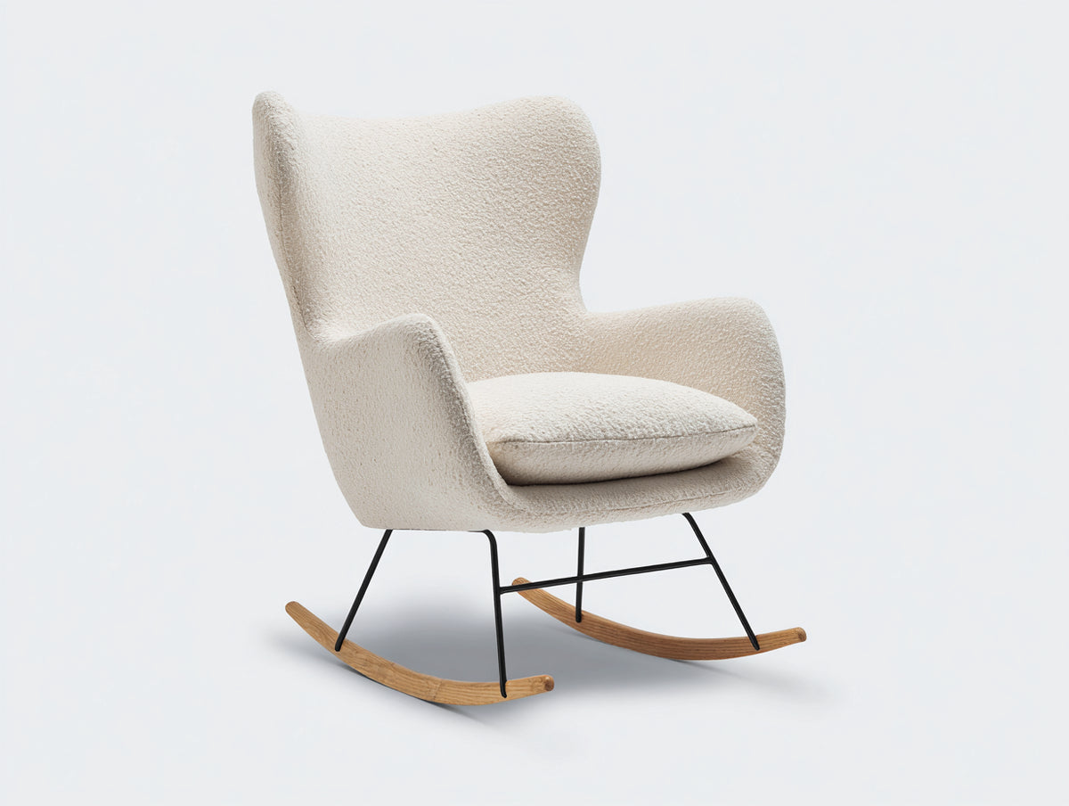 Fauteuil à bascule - tissu bouclette-métal-bois - 83x76x96 cm - écru-noir-bois naturel - style nordique