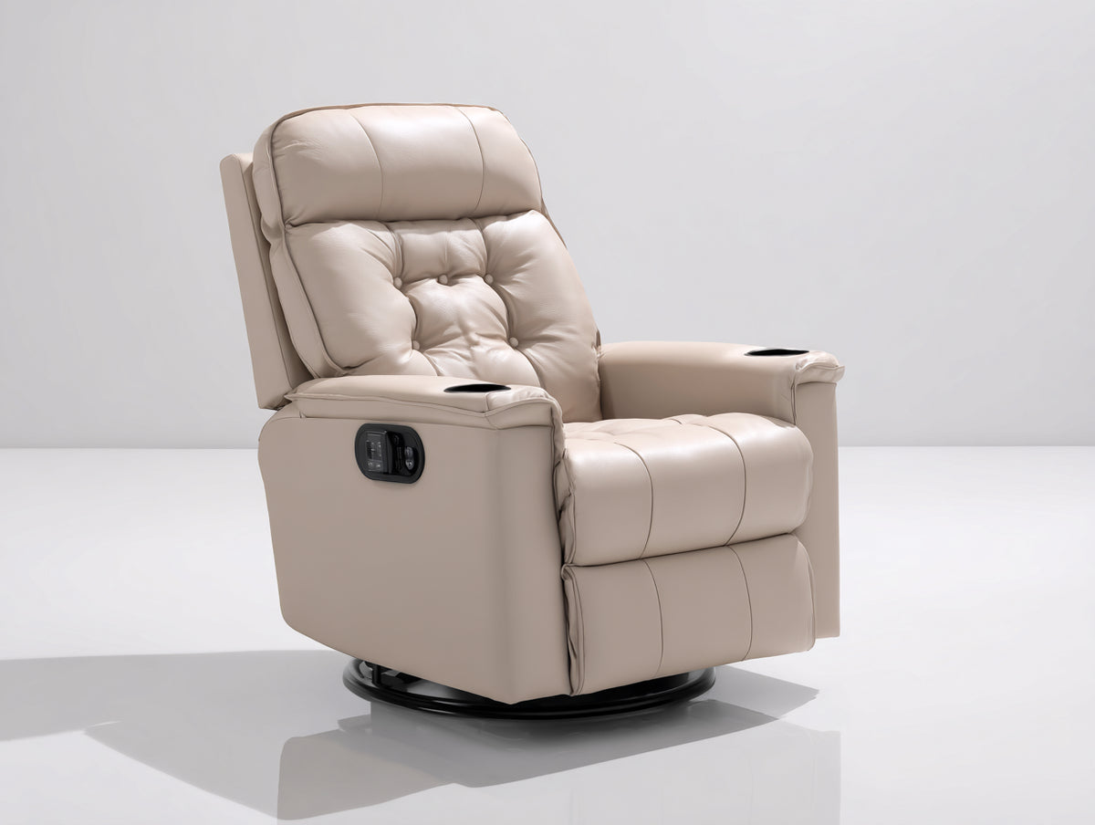 Fauteuil relax - similicuir - 103 x 99 x 108 cm - beige clair - style contemporain