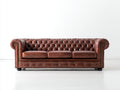 Canapé 3 places - Cuir - 218 x 94 x 77 cm - Marron acajou - Style Chesterfield classique