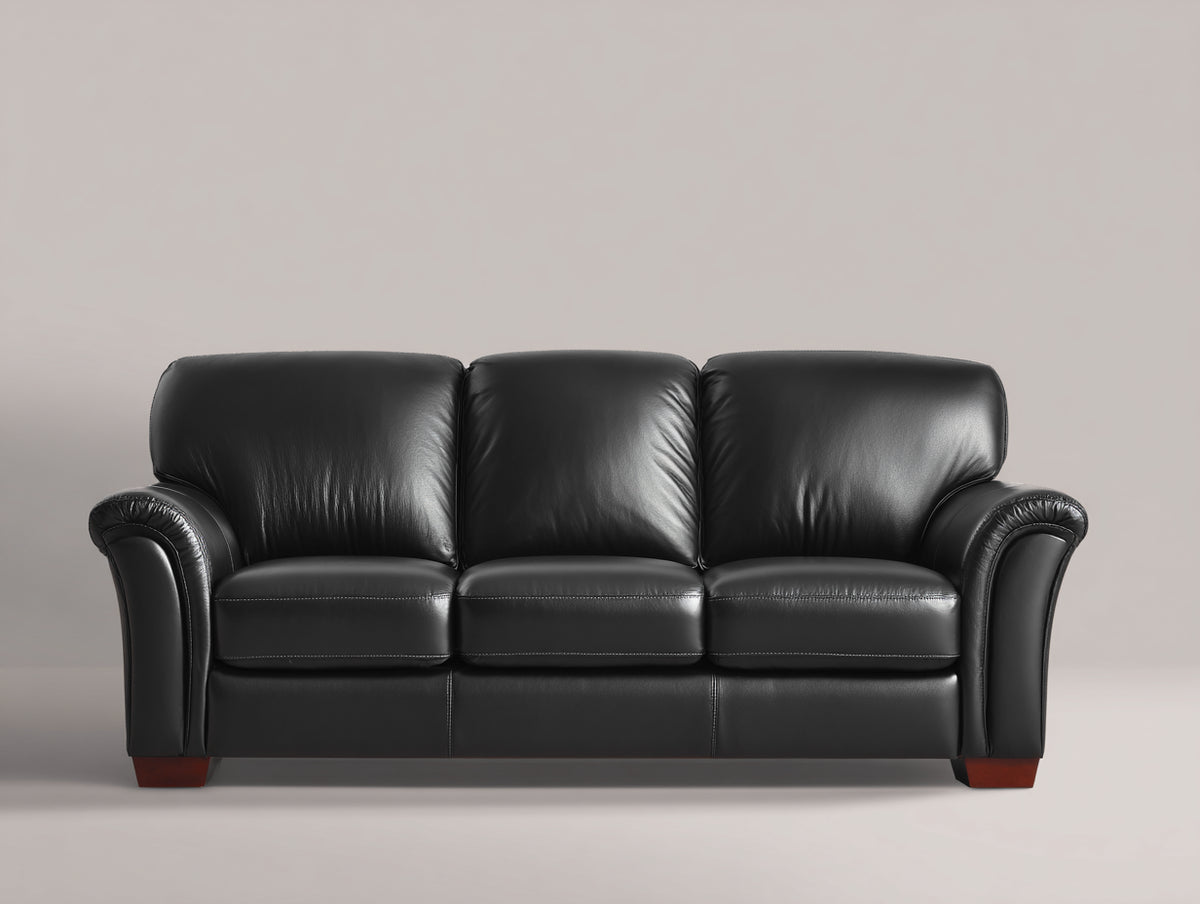 Canapé 3 places - Cuir - 214 x 93 x 91 cm - Noir - Style classique contemporain