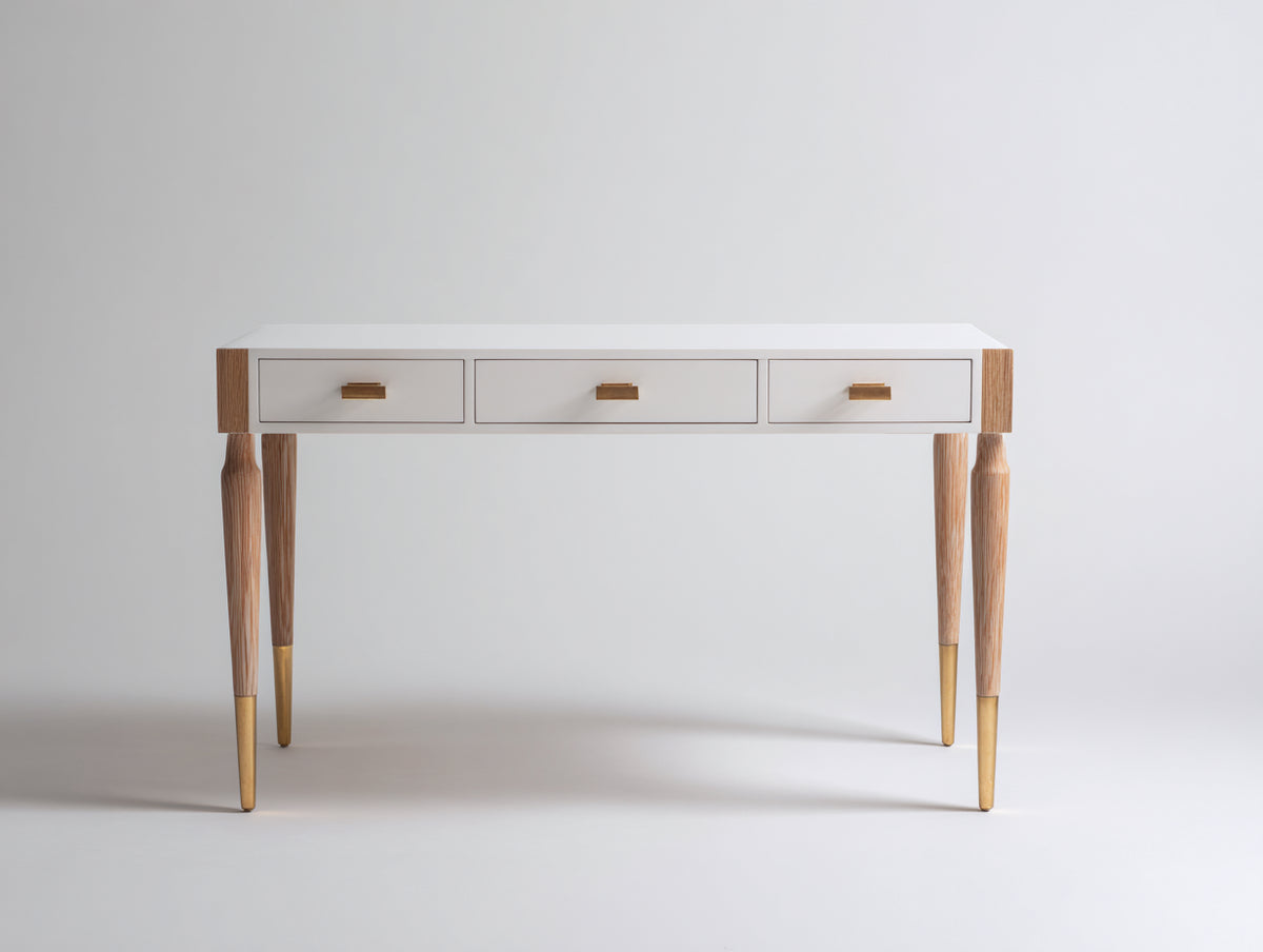 Bureau - Bois - 135x55x76 cm - Blanc-Bois naturel - Style scandinave