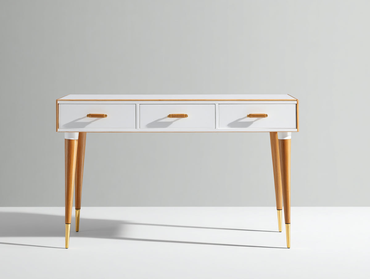 Bureau - Bois - 130x50x77 cm - Blanc-Bois naturel - Style élégant