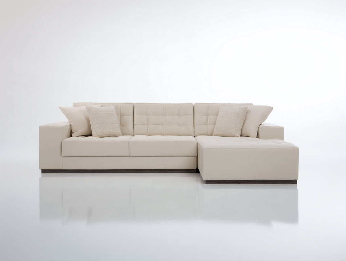 Canapé d'angle - Cuir - 268 x 164 x 86 cm - Ivoire - Style moderne capitonné avec méridienne