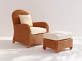 Fauteuil de jardin-Rotin tressé-Tissu-Bois-86x80x104 cm-Brun ambré-Crème-Style classique courbé