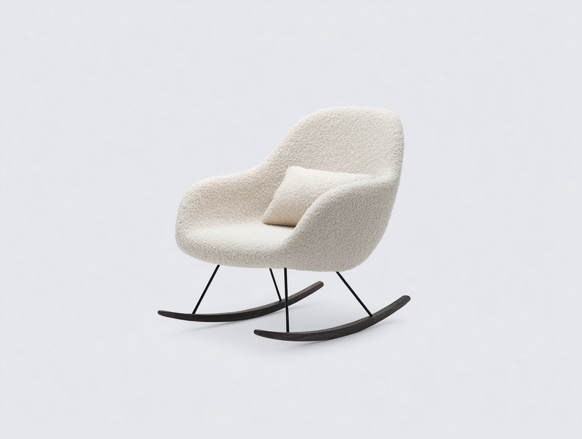 Fauteuil à bascule - tissu bouclette-métal-bois - 79x72x84 cm - ivoire-noir-noyer foncé - style moderne