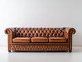 Canapé 3 places - Cuir - 224 x 97 x 79 cm - Marron cognac - Style Chesterfield traditionnel