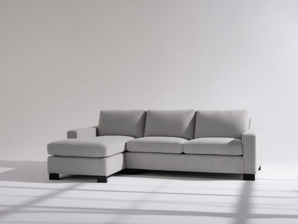 Canapé d'angle - Tissu - 244 x 153 x 87 cm - Gris clair - Style contemporain sur pieds bas