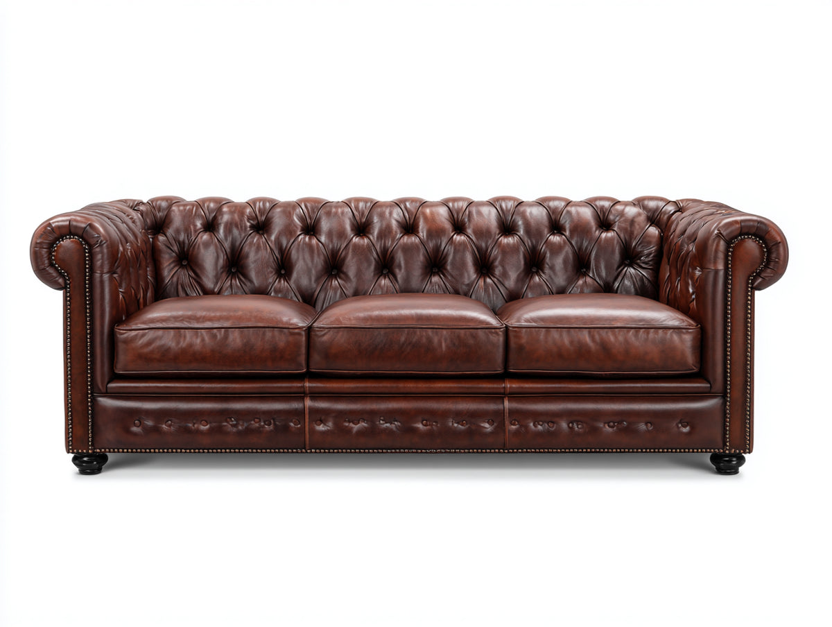 Canapé 3 places-cuir-258x104x84 cm-marron-style Chesterfield