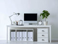 Bureau - Bois - 155x60x76 cm - Blanc - Style contemporain