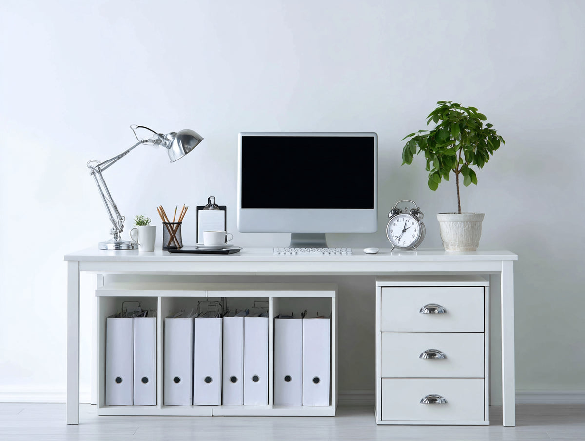 Bureau - Bois - 155x60x76 cm - Blanc - Style contemporain