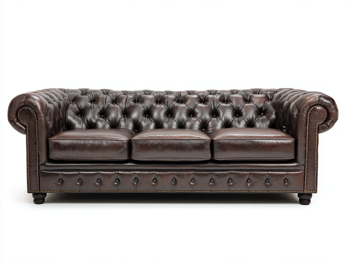 Canapé 3 places-cuir-260x106x84 cm-marron-style Chesterfield
