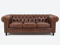 Canapé 3 places - Cuir - 223 x 97 x 79 cm - Marron noyer - Style Chesterfield classique