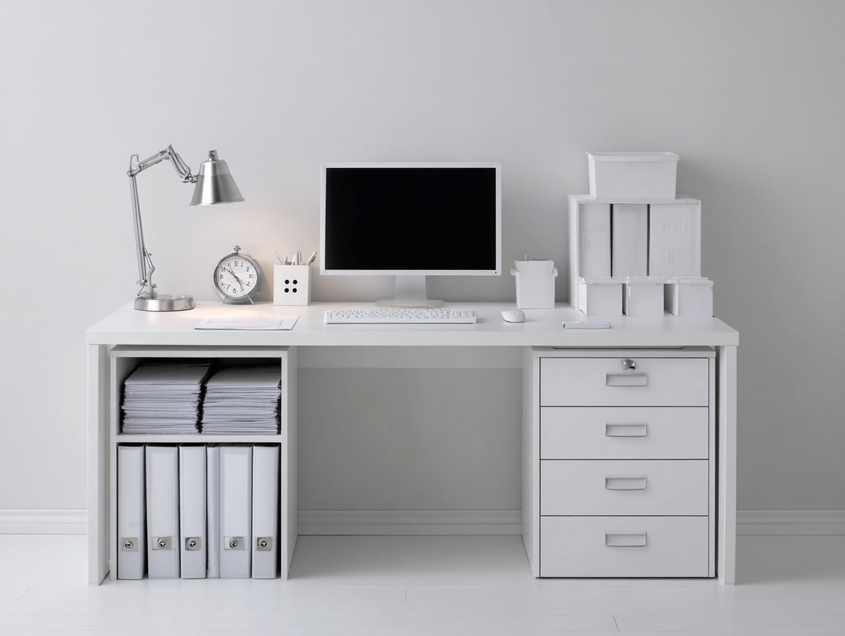 Bureau - Bois - 152x60x75 cm - Blanc - Style fonctionnel