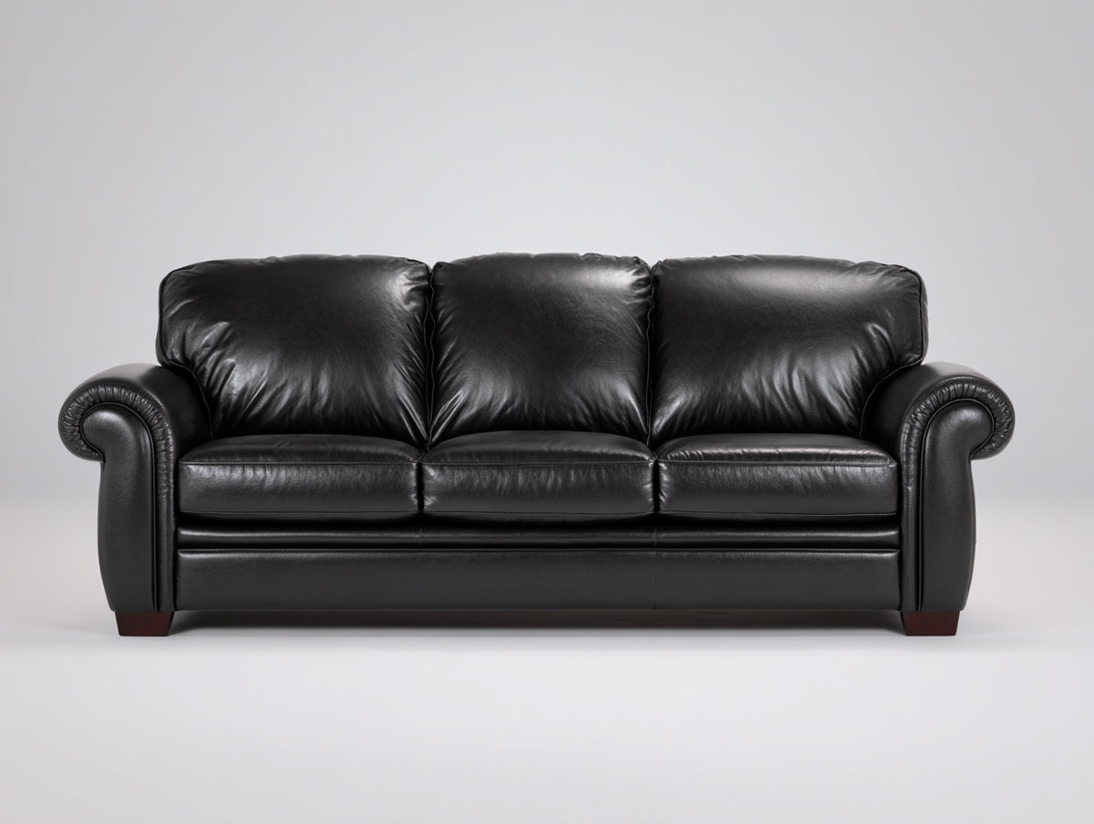 Canapé 3 places - Cuir - 216 x 95 x 90 cm - Noir - Style classique contemporain