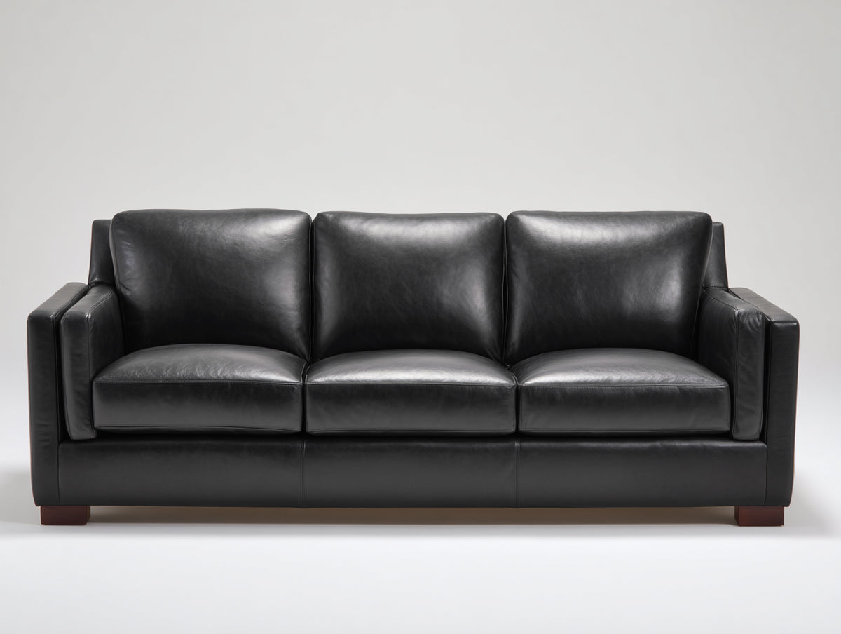 Canapé 3 places - Cuir - 210 x 91 x 89 cm - Noir - Style contemporain minimaliste
